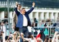 Jean Luc Melenchon celebrates after he was declared winner of the French Presidential Election