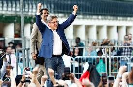Jean Luc Melenchon celebrates after he was declared winner of the French Presidential Election